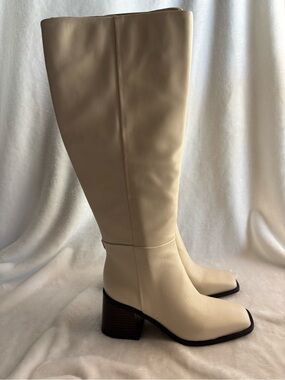 Sam Edelman Wade Ath Leather Knee High Athletic Fit Boots Size 6 Ivory